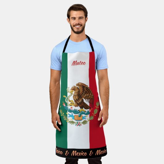 メキシコ国旗のエプロン、メキシコ、メキシコ料理人キッチン エプロン (着用した状態)