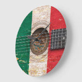 メキシコ国旗のオールド・アコースティック・ギター ラージ壁時計 (傾斜)