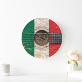 メキシコ国旗のオールド・アコースティック・ギター ラージ壁時計 (ホーム)