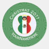 メキシコ国旗のクリスマスエンジェルパーソナライズされた ラウンドシール (正面)