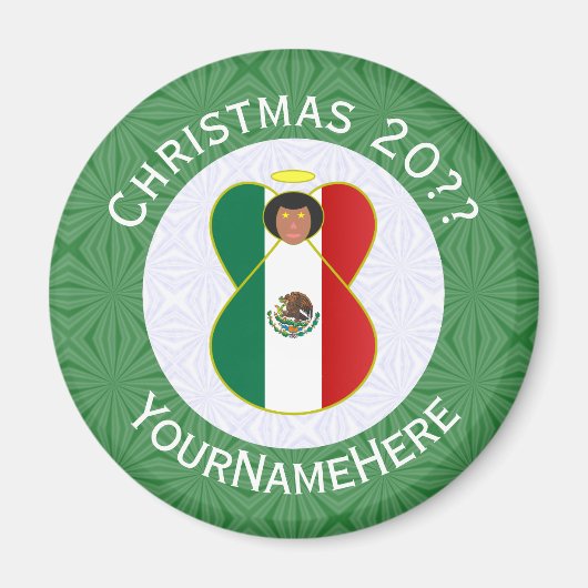 メキシコ国旗のクリスマスエンジェル オーダーメイド マグネット (正面)