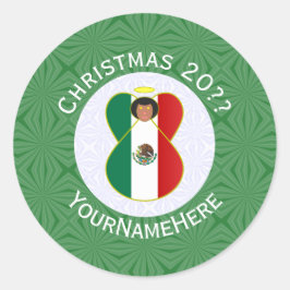 メキシコ国旗のクリスマスエンジェル オーダーメイド ラウンドシール