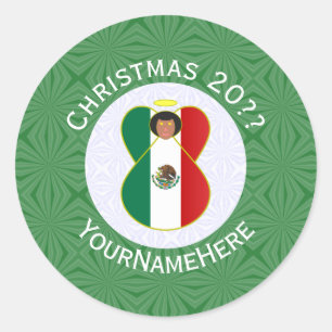 メキシコ国旗のクリスマスエンジェル オーダーメイド ラウンドシール