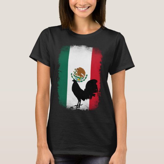 メキシコ国旗のゲーム鶏の鶏のゲームフォール Tシャツ (正面)