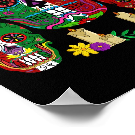 メキシコ国旗のスカルディアデロスマートスデイ ポスター (角)