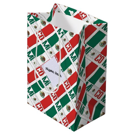 メキシコ国旗のタイル貼りパーソナライズされた ミディアムペーパーバッグ (正面アングル)
