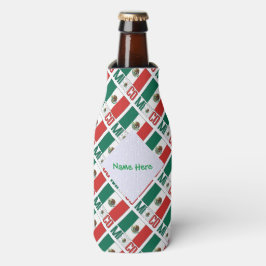 メキシコ国旗のタイル貼り緑パーソナライズされた ボトルクーラー