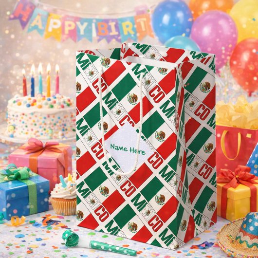 メキシコ国旗のタイル貼り緑パーソナライズされた ミディアムペーパーバッグ