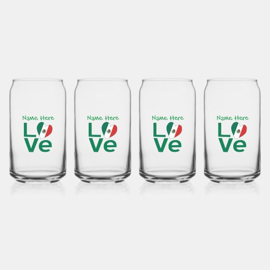 メキシコ国旗のハートグリーン愛パーソナライズされた ガラス缶 (正面)