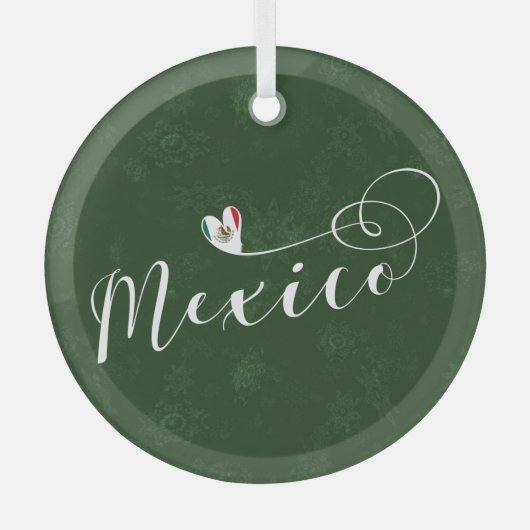 メキシコ国旗のハート、私はメキシコを愛している ガラスオーナメント (正面)