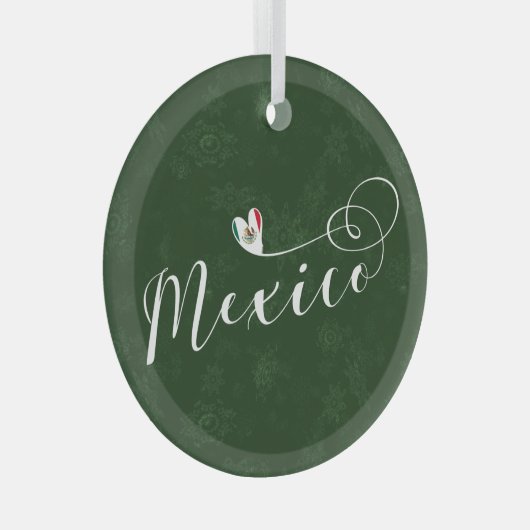 メキシコ国旗のハート、私はメキシコを愛している ガラスオーナメント (正面右)