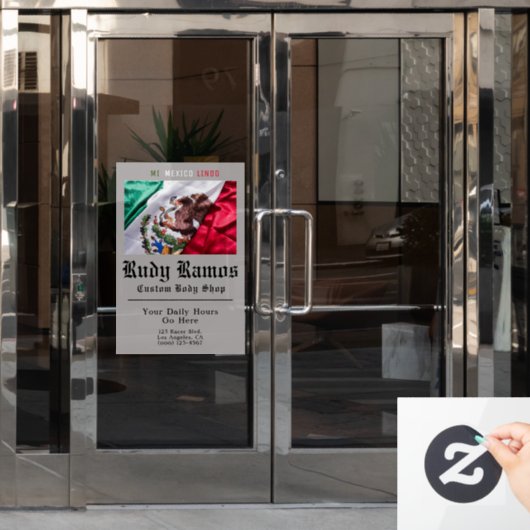 メキシコ国旗のビジネス・ウィンドウの取り付け時間と住所 ウィンドウサイン (オフィスドア)