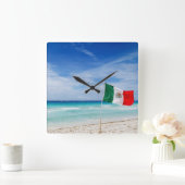 メキシコ国旗のビーチ スクエア壁時計 (ホーム)