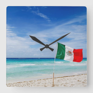 メキシコ国旗のビーチ スクエア壁時計