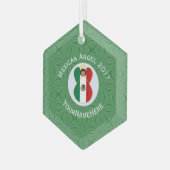 メキシコ国旗の天使 グリーン 白 年 名前 ヘキサゴン ガラスオーナメント (正面左)