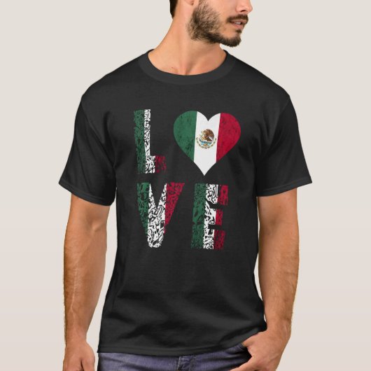 メキシコ国旗の愛ハートメキシコプライドメキシコのルーツ Tシャツ (正面)