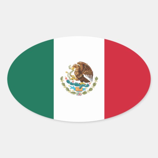 メキシコ国旗の楕円ステッカー 楕円形シール (正面)