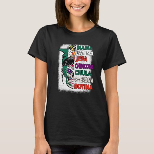 メキシコ国旗の砂糖スカルママジェファメキシコDia De L Tシャツ (正面)