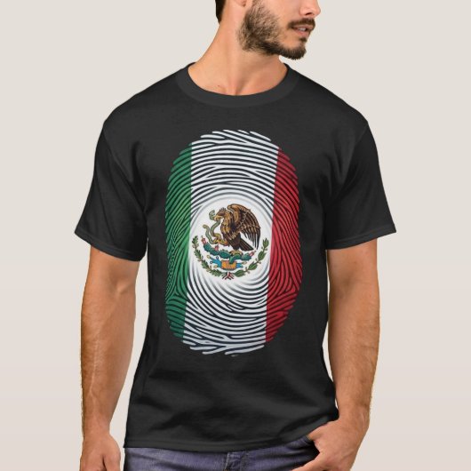メキシコ国旗の紋章入り指紋Tシャツ Tシャツ (正面)