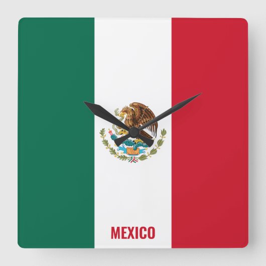 メキシコ国旗の輝く愛国心 スクエア壁時計 (正面)