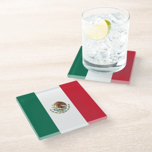 メキシコ国旗を掲げたガラスのコースター ガラスコースター (アングル)