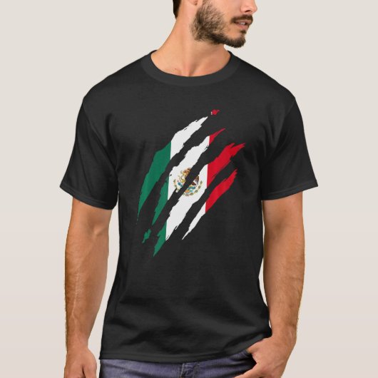 メキシコ国旗ネコのひっかき傷メキシコ国旗 Tシャツ (正面)