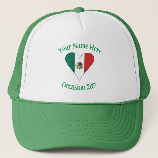 メキシコ国旗ハートのカスタマイズトラッカー帽 キャップ (正面)
