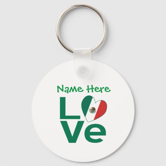 メキシコ国旗ハート 緑 LOVE オーダーメイド メタル キーホルダー (正面)