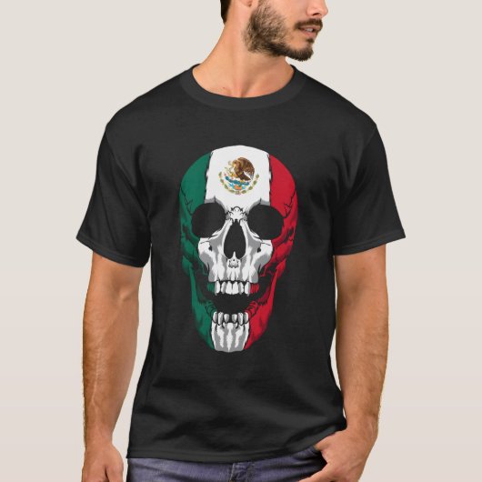 メキシコ国旗メキシコスカルヘコ・エン・メキシコ・カラベラ Tシャツ (正面)
