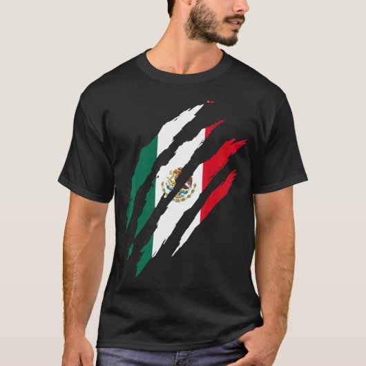 メキシコ国旗猫のひっかき傷メキシコ国旗 Tシャツ (正面)