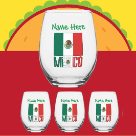 メキシコ国旗 オーダーメイド ステムなしワイングラス