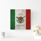 メキシコ国旗 スクエア壁時計 (ホーム)