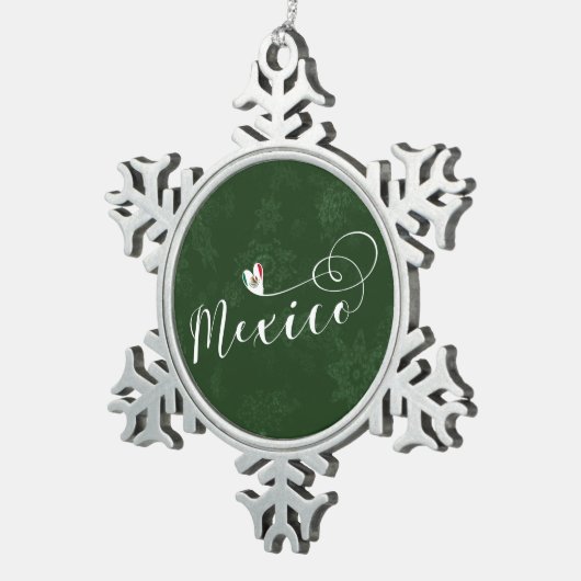 メキシコ国旗、ハート、メキシコ スノーフレークピューターオーナメント (右)