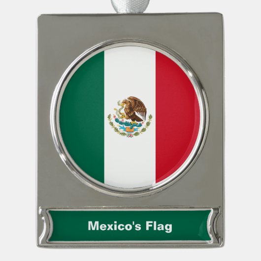 メキシコ国旗、バンデラ・ド・メキシコ シルバープレートバナーオーナメント (正面)