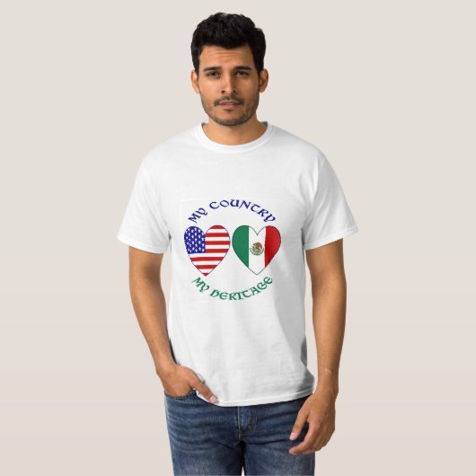 メキシコ国旗USA国旗My Countryマイ伝統メンズ Tシャツ (正面フル)