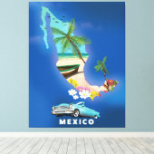 メキシコ地図イラストの旅行ポスター キャンバスプリント (インサイチュ (ウッドフロア))