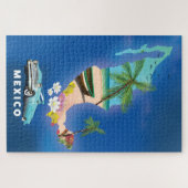 メキシコ地図イラストの旅行ポスター ジグソーパズル (横)