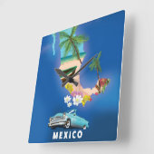 メキシコ地図イラストの旅行ポスター スクエア壁時計 (傾斜)