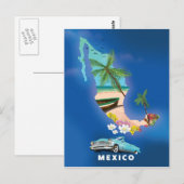 メキシコ地図イラストの旅行ポスター ポストカード (正面/裏面)