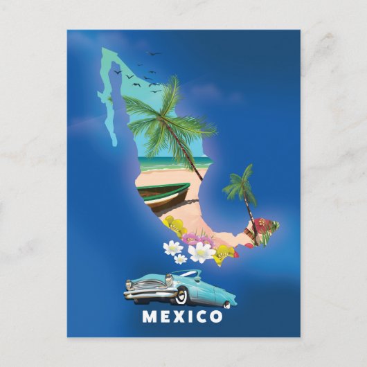 メキシコ地図イラストの旅行ポスター ポストカード (正面)