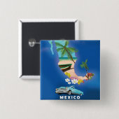 メキシコ地図イラストの旅行ポスター 缶バッジ (正面&裏面)