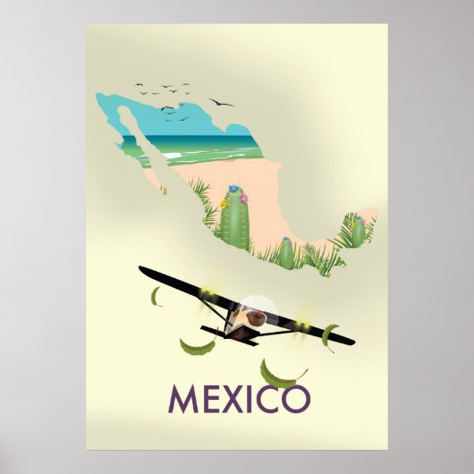 メキシコ地図トラベルポスター ポスター (正面)