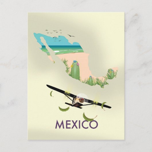 メキシコ地図トラベルポスター ポストカード (正面)