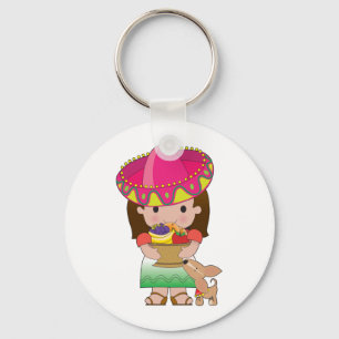メキシコ女の子および犬 キーホルダー