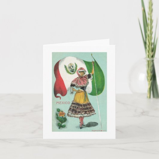 メキシコ女性及び旗早1900's カード (正面)