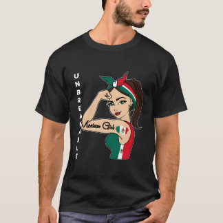 メキシコ女性 不屈のTシャツ メキシコの旗 強さ Tシャツ