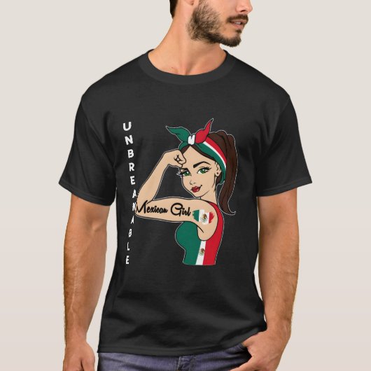 メキシコ女性 不屈のTシャツ メキシコの旗 強さ Tシャツ (正面)