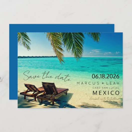 メキシコ宛先ビーチ結婚式保存日付 セーブザデート (正面/裏面)