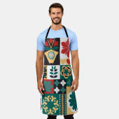 メキシコ幾何学模様：赤い緑のオーナメント。 エプロン (着用した状態)