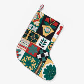 メキシコ幾何学模様:赤い緑のオーナメント。 スモールクリスマスストッキング (正面 (吊り時))
